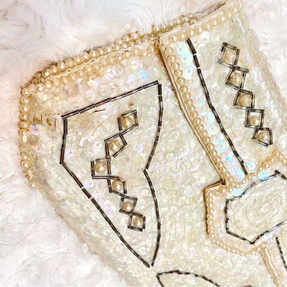 Vintage 1950s Mid-Century Modern Beaded Sequin Evening Clutch Envelope Purse - Picture 6 of 14